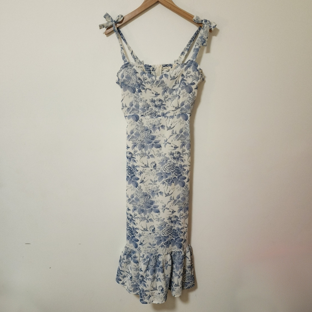 Sundayup Chic Blue Floral Midi Dress